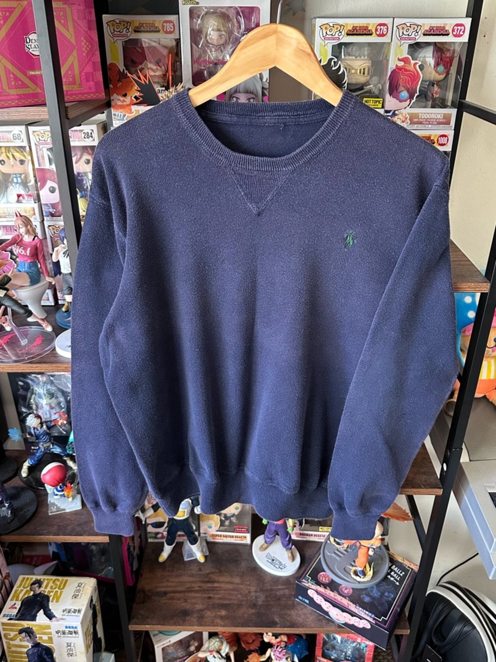 Polo by Ralph Lauren Navy Crewneck Sweatshirt with Green Pony Embroidery